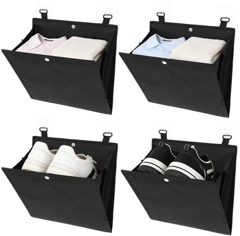 4 Stück Tür Organizer Hängend mit Klebehaken Schuhorganizer Platzsparend | Schuhhalter Wand, Schuhregal Wandmontage für Tür Wohnmobil Wohnung Studentenwohnheim Raumsparende(Schwarz)