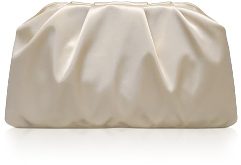 Larcenciel champagne clutch dam kvällsväska, plissé satin handväska med avtagbar kedja, axelväska axelväska i dumpling för bröllop, fest, bal, 26,5 x 15 x 2,5 cm