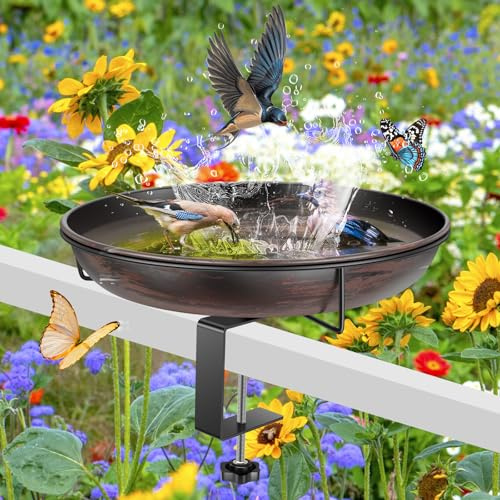 Vogeltränke Hängend für Balkongeländer Vogelbad Retro mit Verstellbarer Klemme Wassertränke für Vögel Rostschutz Kippschutz zum Geländer Balkongeländer