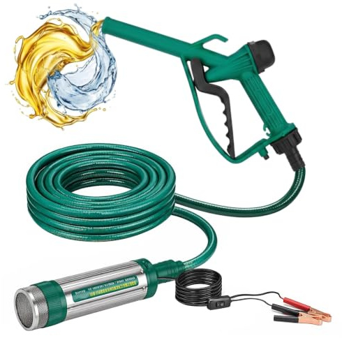 Kayuneed Pompa Diesel 12V 30L/min, Pompa per Olio Riscaldante Autoadescante, Pompa Carburante con Tubo da 5m e Pistola, Pompa Elettrica per Olio, Trasferisce Diesel, Cherosene e Acqua per Camion