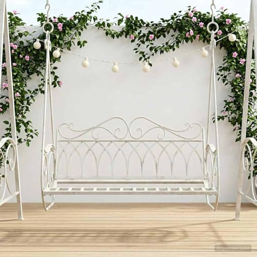Runheo Gungbänk av stål, antik, vit, 112 x 60 x 126,5 cm, trädgård och terrass, väderbeständig trädgårdsgunga med robust metallram, bekväm gungsits för avslappnat sittande och gunga