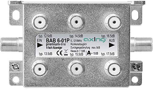 Axing BAB 6-01P 6-Fach Abzweiger Kabelfernsehen CATV Multimedia DVB-T2 Klasse A+, 10dB, 5-1218 MHz Metall