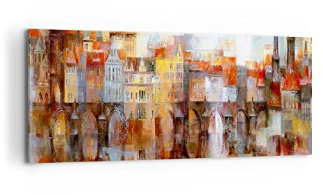ARTTOR Quadro su Tela 120x50 cm Stampe da Parete Astratto Architettura 3476 | Città Caseggiato popolare Casa Quadro Decorativo 1 pezzo Soggiorno Arte da Parete Decorazione da Parete ARTTOR