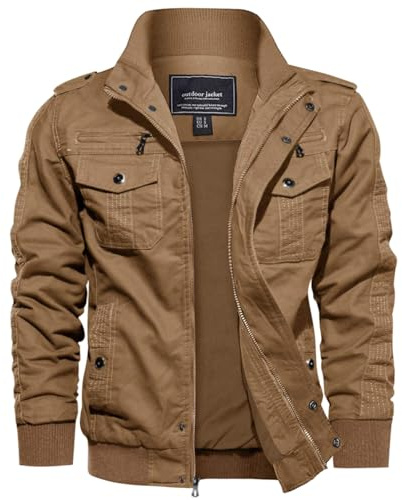 EKLENTSON Men's Cotton Windbreaker Jacket Military Zipper Bomber Cargo Outwear Jackets Coat Khaki,M