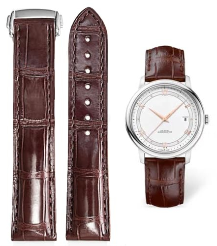 FOUUA Uhrenarmband für Omega Uhrenarmbänder Leder 19mm 21mm 20mm Alligator Geprägt Standard Faltschließe Armbänder Silber