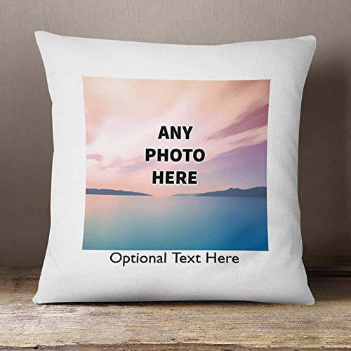 Personalised Photo Cushion Cover with Optional Text - Custom Photo Pillow, Add Your Own Image and Message - Photo Cushion Gift, Customisable Pillow for Birthday, or Christmas (White/White)
