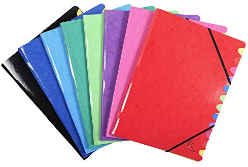 Exacompta iderma Ordnungsmappe Heft mit elastisch, 12 Fächer 24,5 x 32 cm 8 verschiedene Farben 8 Stück
