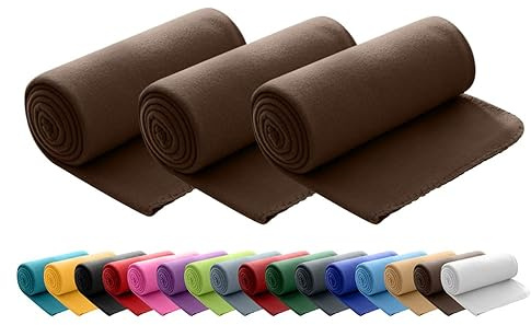 wometo 3er Set Polar Fleecedecke 130x160 Oeko-TEX ca. 400g braun | mit Anti-Pilling und Kettelrand, im praktischen 3er Pack