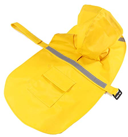 YAOTT Leicht Hunde Regenmantel mit Kapuze und Tasche wasserdichte Hundemantel mit Kragenloch und Sicheren reflektierenden Streifen Regenjacke Hundejacke für Mittelgroße und Groß Hunde Gelb XXL