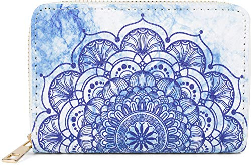 styleBREAKER Mini Monedero Mujer Diseño Mandala Étnico,Blanco-Azul Oscuro-a