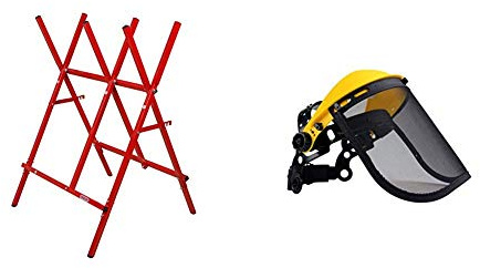 OREGON Steel Log Saw Horse, Foldable and Adjustable, 27 cm Log Capacity (584145) & Browguard and Steel Mesh Visor Combination, Adjustable Safety Face Shield