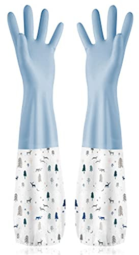 MWBLN Dishwashing gloves,S/M/L Sizes Long Sleeve PVC Rubber Gloves,DishWashing Cleaning Gloves,Household Cleaning Tool. 9.1-10CM Blue