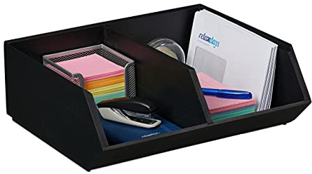 Relaxdays Schreibtischorganizer, 1-4 Fächer, Bambusbox stapelbar, multifunktional, Verschiedene Modelle, anthrazit | multifunktional, HxBxT: ca. 12,5 x 35 x 31 cm