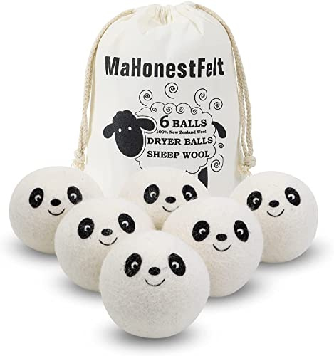 Pelotas secadoras de lana – Suavizante de tela natural, reutilizable, reduce las arrugas de la ropa y ahorra tiempo de secado, hecho a mano de comercio justo, sin pelusa, color blanco (paquete de 6)