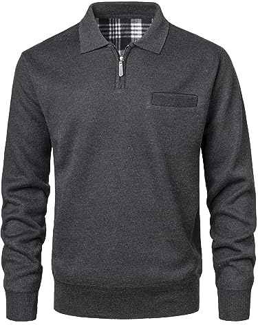 Yukirtiq Herren Pullover Strickjacke mit Reißverschlusskragen Strickpullover Feinstrick mit Brusttasche Langarm Sweatjacke mit Fleece gefüttert Winter Sweatshirt