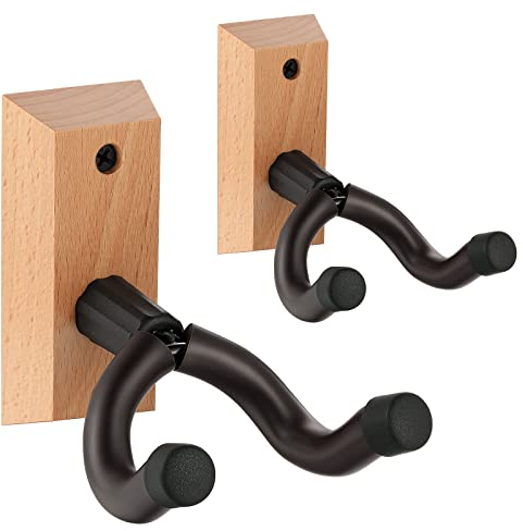 NUOSIYA Gitarre Wandhalterung für Wand, 2 Stück Gitarrenhalter für Bass, E-gitarre, Banjo Universal Holz Gitarrenständer, Klassische Akustikgitarre Haken Gitarrenwandhalter Gitarrenzubehör