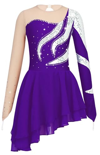 MSemis Vestido de Patinaje Artistico Hielo para Niña Leotardos de Danza Morado 9-10 años