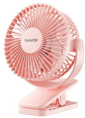 Gaiatop Portable Clip on Fan Battery Operated, Small Powerful USB Desk Fan, 3 Speed Quiet Rechargeable Mini Table Fan, 360° Rotate Personal Cooling Fan for Home Office Stroller Camping Pink (CF40)