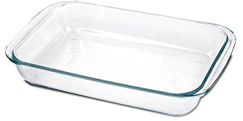 Bandeja de horno rectangular, Fuente para gratinar, Molde para hornear de Cristal, capacidad 1.6 L - Longitud 29.7 x Profundidad 17.8 x Altura 5.1 cm -JUANIO-