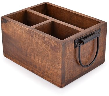 EDHAS Besteckkorb mit 3 Fächern, Besteck-Utensilienhalter mit Metallgriffen für Bauernhaus-Küchendekoration und Arbeitsplatte, Esstisch, Büro-Organizer (20,3 x 15,2 x 10,2 cm)