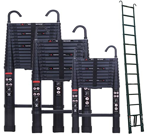 Scala telescopica in alluminio da 5 m con 2 ganci, scala antiscivolo per interni ed esterni con 13 gradini, scala estensibile portatile per interni ed esterni, portata 150 kg, colore nero