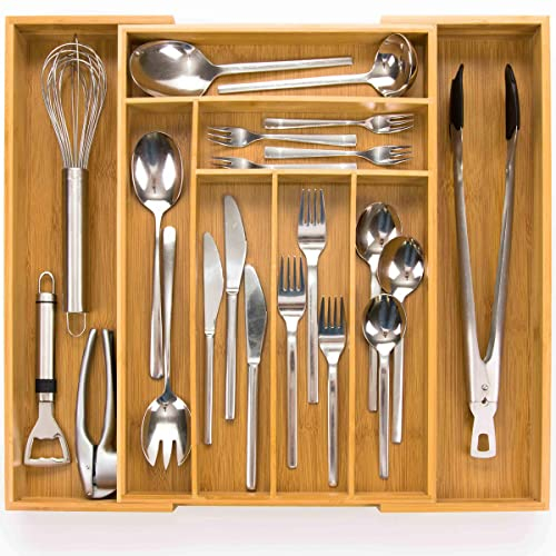 budu Besteckkasten #45 (Tiefe 45cm) aus Bambus - Schubladen Ordnungssystem für die Küche - Besteckkasten für Schubladen aus Bambus - Ausziehbar - Kitchen drawer organizer - Kitchen organizer