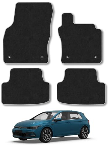Car Mats Compatible with VW Golf MK8 (2019+) Grey Trim Carpet Tailored Fit Car Floor Mats Set Accessory Custom Fit Water-Resistant Anti Slip Backing All Weather Full Coverage With Clips Hand-Finished