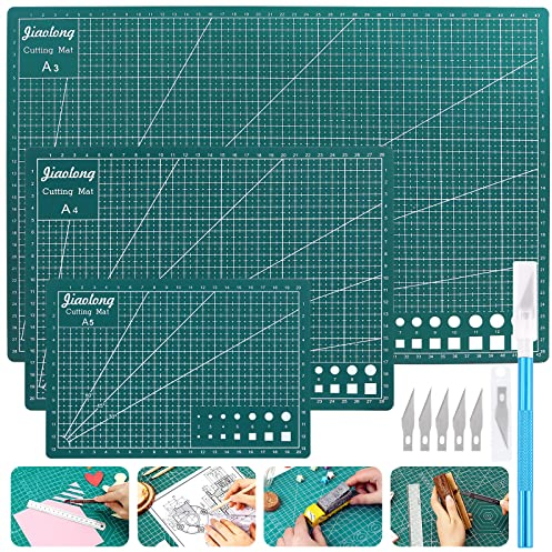 Mardatt Tappetino da taglio autorigenerante in PVC, A3, A4, A5, con coltello da intaglio, a 5 strati, antiscivolo, con griglia, per lavori artigianali, cucito, trapuntatura (verde)