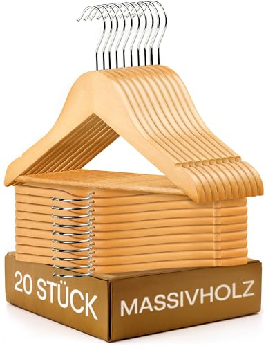 Praknu Kinderkleiderbügel FSC® Holz 20er Set - Robustes Natur Buchenholz - Perfekte Ordnung für Kinderkleidung