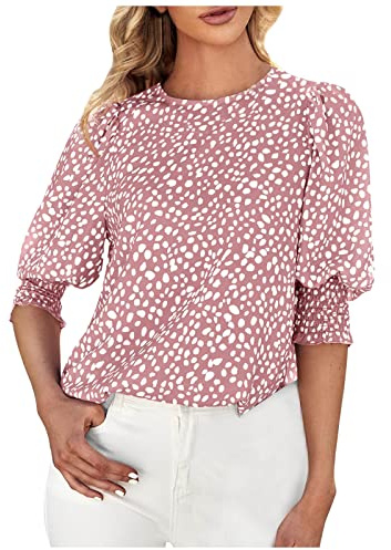 2023 Camiseta Mujer Manga Corta Volantes Verano Moda Impresión de Lunares Camisa Blusa Cuello Redondo Basica Camiseta Elegant Suelto Tops Casual Fiesta Cómodo T-Shirt Original tee Playa