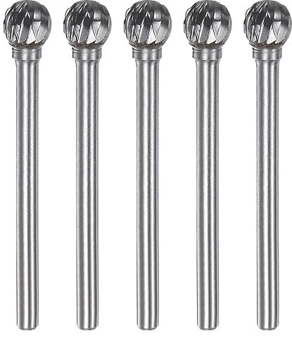 sourcing map 5pcs Carbide Rotary Burrs 1/8 (3mm) Shank 1/4 (6mm) Head Double Cut Ball D Shape Die Grinder Bits Rasp Files for Metal Wood Plastic Polishing Engraving