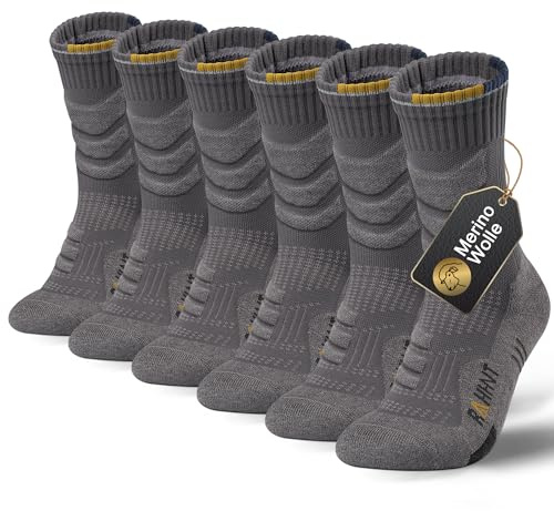 Rahhint Calcetines de senderismo Merino Calcetines de compresión Calcetines de trekking acolchados antiampollas 3 pares para hombres, mujeres y niños Talla 31-52