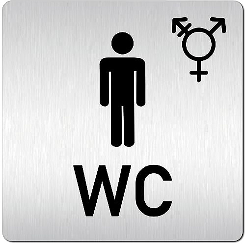 Türschilder24 XXL WC Schilder 125 x 125 mm Damen/Herren + Gender Transgender Divers Woke Symbol • Stabile Schilder aus 1,5 mm Aluminium (Herren WC + Divers/Transgender)