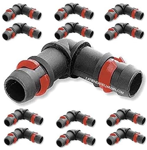 Suinga Pack 10 Codo Riego por Goteo 16mm Anilla de Seguridad | Codo conector tuberia 16 mm | Codo Goteo para Manguera de Riego 16 mm