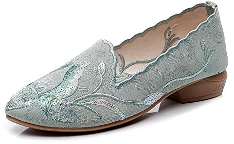 Zapatos Bordados para Mujer, Bailarinas con Punta en Punta, Tela Jacquard de Alto Acabado, Bordados, Elegantes, para Mujer, cómodos, sin Cordones, Zapatos Planos de algodón, Tacones Bordados (Ver