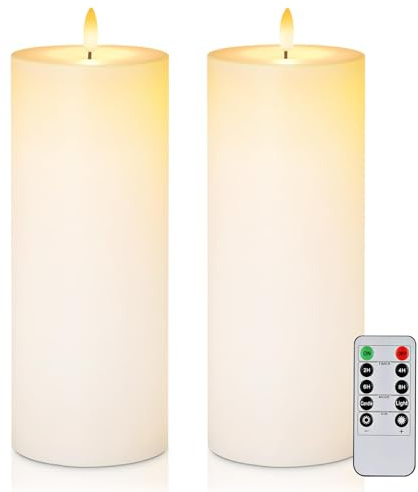 Homemory 10,2 cm x 25,4 cm Große Wasserdicht Outdoor Flackernden Flammenlose Kerzen, Batteriebetriebene LED Stumpenkerzen mit Fernbedienung und Timer, Long Lasting, Weiß, 2er-Set