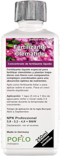 POFLO Fertilizante profesional para clemátides y plantas trepadoras en flor con nutrientes específicamente adaptados a la planta. (250ml)