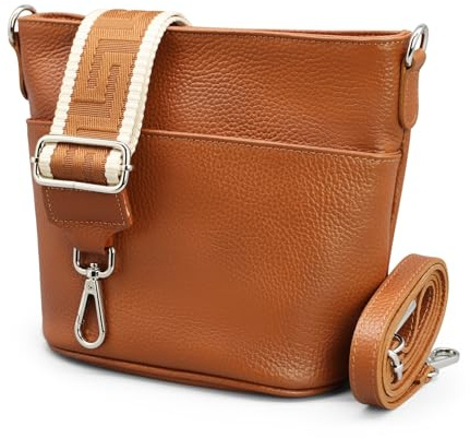 Adel Bags LINA Damen Umhängetasche Echtleder Handgefertigt Crossbody Bag | Damen Schultertasche mit Ledergurt & wahlweise gemustertem Riemen, Echtes Leder, 4 Fächer, Made in Italy