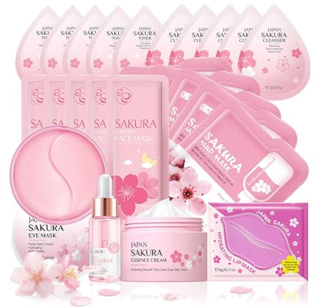 Skin Care Sets & Kits, Sakura Skin Care For Teenage Girls,Pamper Sets For Women Gifts,Cream,Serum,Toner,Cleanser,Eye Mask,Sleep Mask,Mud Mask,Lip Mask,Christmas Gifts For Teenage Girls