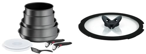 Tefal Ingenio Batterie de cuisine 10 p, Poêles, Casseroles, Induction, Revêtement antiadhésif & Ingenio Couvercle en verre 18 cm,Rangement gain de place,Poignée rabattable
