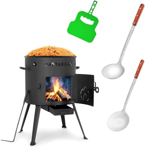 Ø36cm Uchag 2mm stahl Utschak Utschag Feldküche 8L Kazan Kasan (flacher boden) Feuerstelle Campingofen Außenküche Eintopfofen mit Schaumkelle Suppenkelle Grillfächer