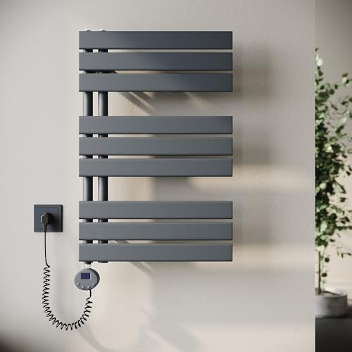SONNI Badheizkörper Elektrische Handtuchwärmer mit Thermostat Heizstab Anthrazit 762x500mm 400 Watt, Flach Handtuchtrockner elektrisch Handtuchheizkörper für Bad mit Temperaturregler