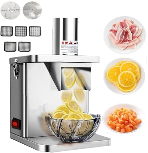 Cortadora De Frutas Y Verduras Comercial,Cortadora De Frutas Y Verduras,Cortadora Automática De Acero Inoxidable 3 En 1 con 5 Redes De Cuchillas Y 2 Cuchillas,para Triturar/Cortar En Cubitos/Rebanar