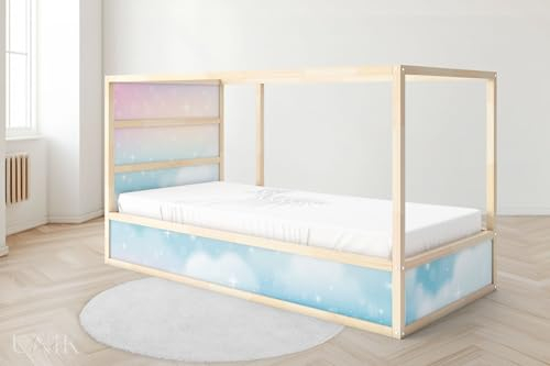 UNIK Nordic Aufkleber für IKEA KURA Hochbett, Pastell Himmel 2-Sticker-Set Unten, Bettaufkleber, Sticker für Kinderbett, Möbelfolie fürs Kinderzimmer, Bettfolie für Kinder