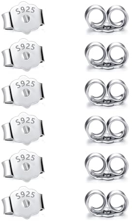 TUIOLUI 12 Stück Ohrring Verschluss Silber 925, 925er Sterling Silber Schmetterlings Ohrringstopper, Hypoallergen, 0,8 mm Lochdurchmesser, Ohrring Zubehör