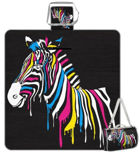 Mularoka Niedliche Zebra-Picknickdecke, wasserdicht, sanddicht, faltbar, Stranddecke, 150 x 145 cm, extra groß, tragbar, waschbar, Outdoor-Matte für Camping, Park, Gras, Wandern, Reisen