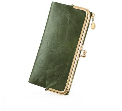 GOIACII Womens Wallet Kiss Lock Bifold Leather Wallets for Women Green