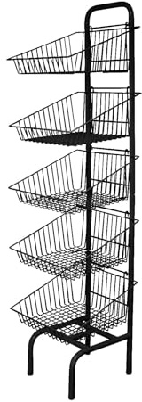 5 Tier Black Basket Stand for Bread, Crisps, Confectionary, Toys, Vegetables - Shop and Home Storage (Q5/BLK) (Without Wheels)