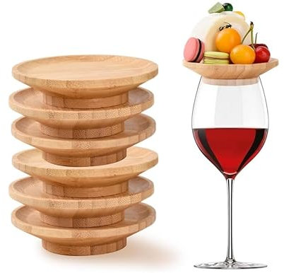 Abiyou 6 Piezas Tapa de Copa de Vino de Madera, Decoración para Copas de Vino de Bambú, Copa de Vino de Bambú, Tablero de Charcutería para Copa de Vino de Madera, para Postres, Accesorios para Fiestas
