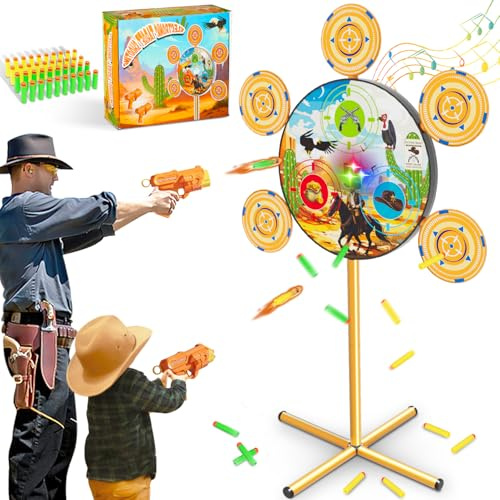 DX DA XIN Zielscheibe Schießspiele mit Licht und Sounds Zielscheibe für Nerf Spielzeug Pistole für Junge 4-12 Jahre Westliche Cowboys Halloween Weihnachten Geschenke für Kinder(104cm)
